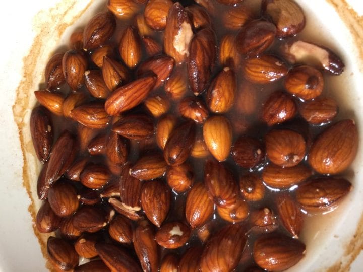 Image of soaked almonds for no bake peanut butter cheesecake