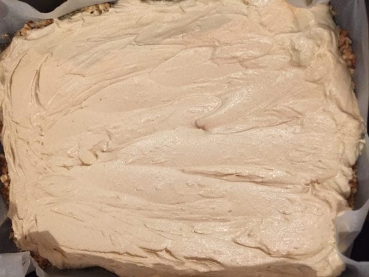 Image of the cream cheese layer of the no bake peanut butter cheesecake
