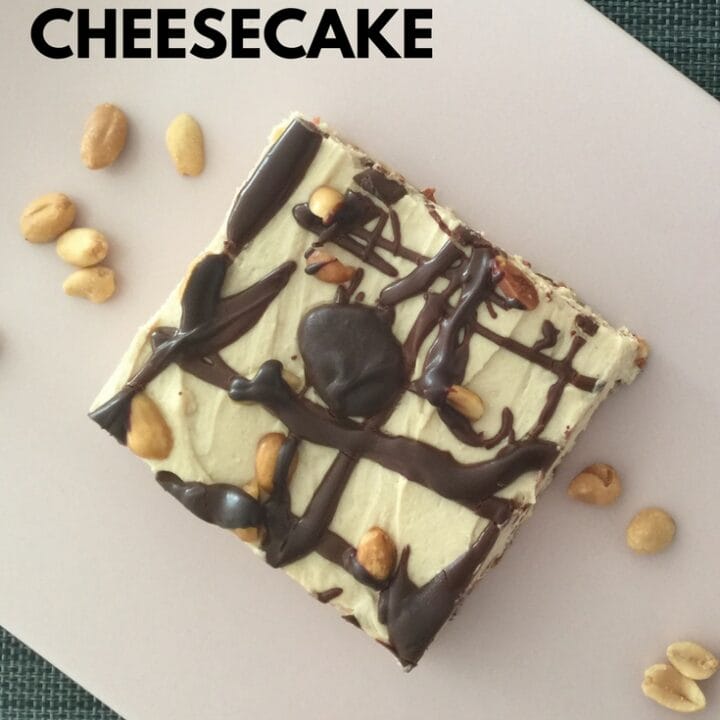 Image of a creamy no bake peanut butter cheesecake is a perfect keto dessert for your whole family!