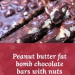 Image of peanut butter fat bomb chocolate bars with nuts