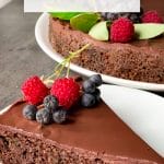 Picture of keto zucchini chocolate cake with chocolate ganache and berries on top
