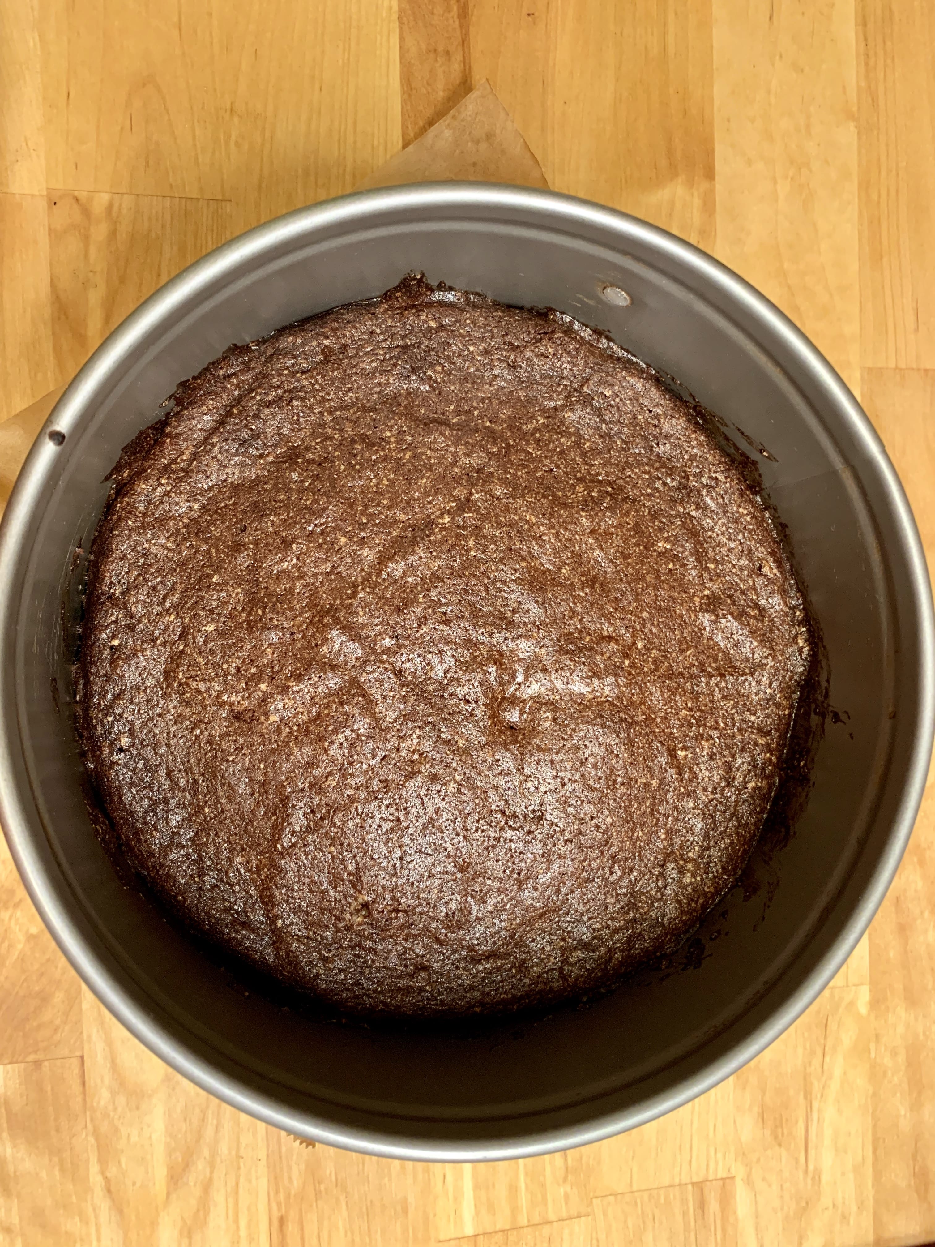 Picture of a baked bottom layer of the low carb birthday cake