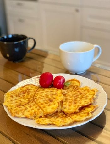 Picture of savory keto waffles with cheese and chicken
