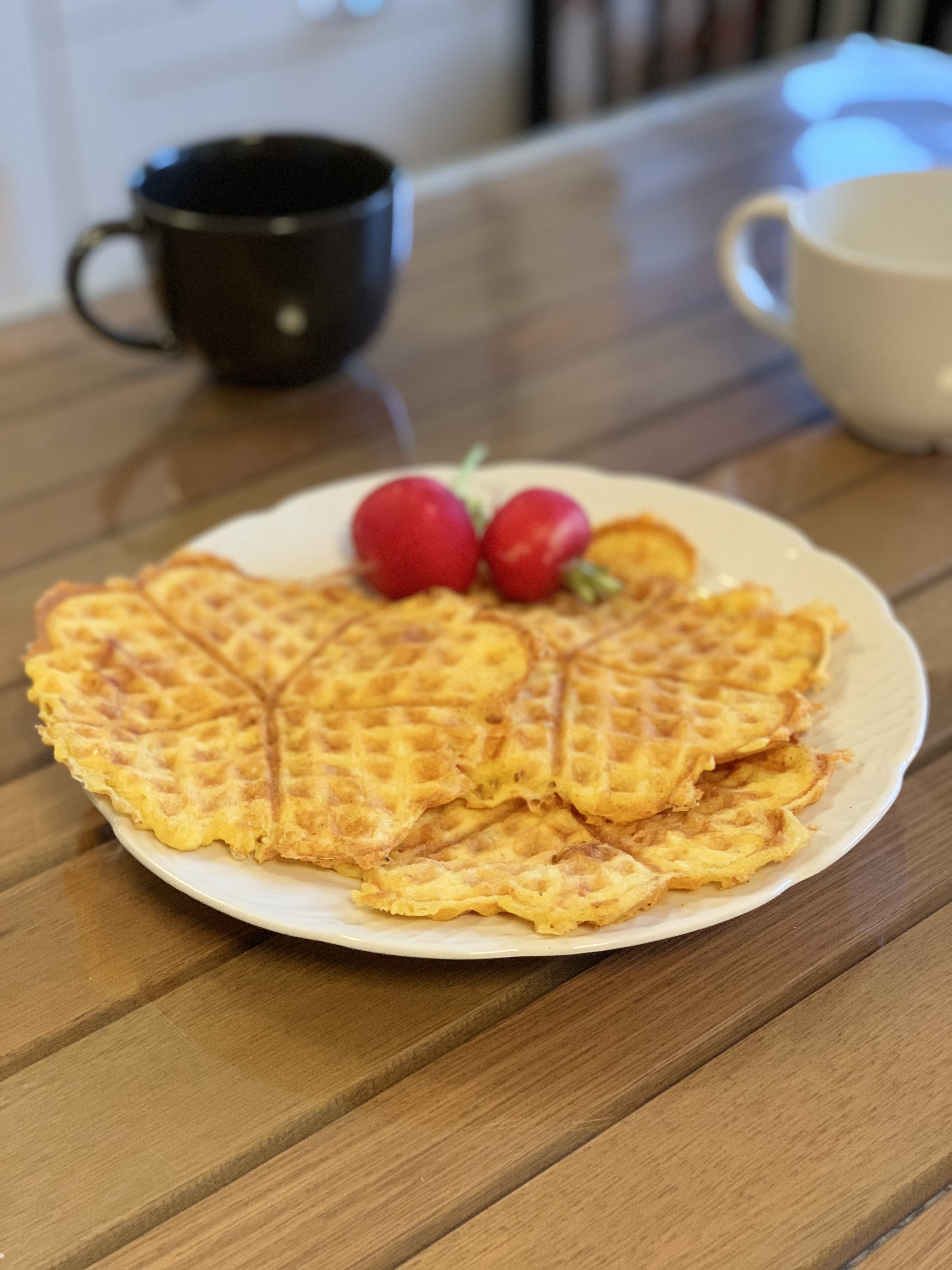 Savory keto waffles with cheese and chicken and ham