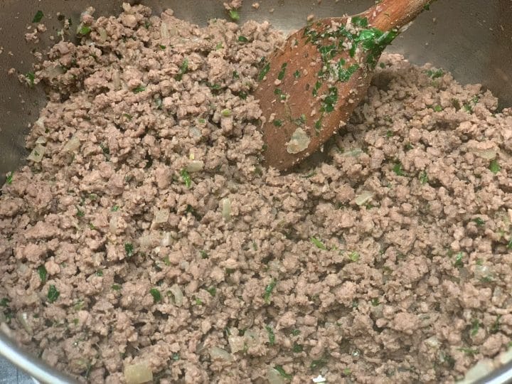 Picture of preparing ground beef keto recipe keto Low carb meat pie 