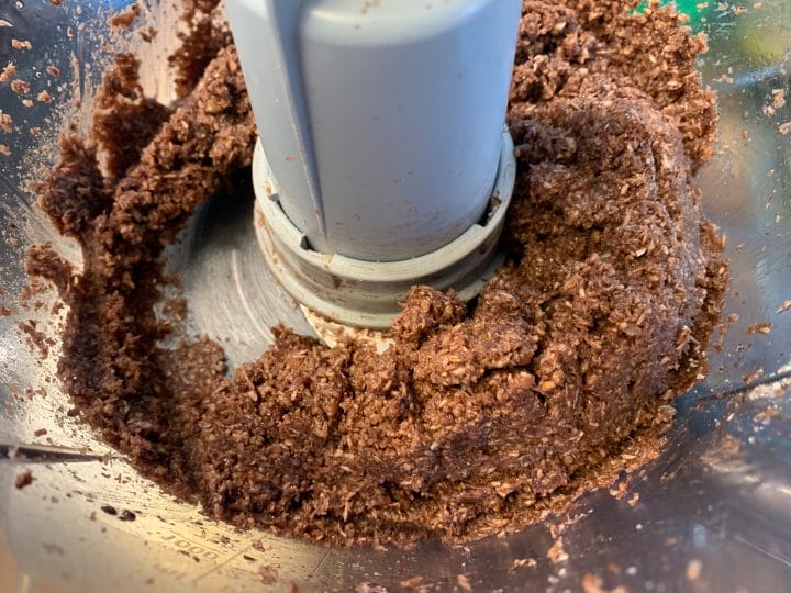Picture of steps to make crust for raw keto chocolate cheesecake
