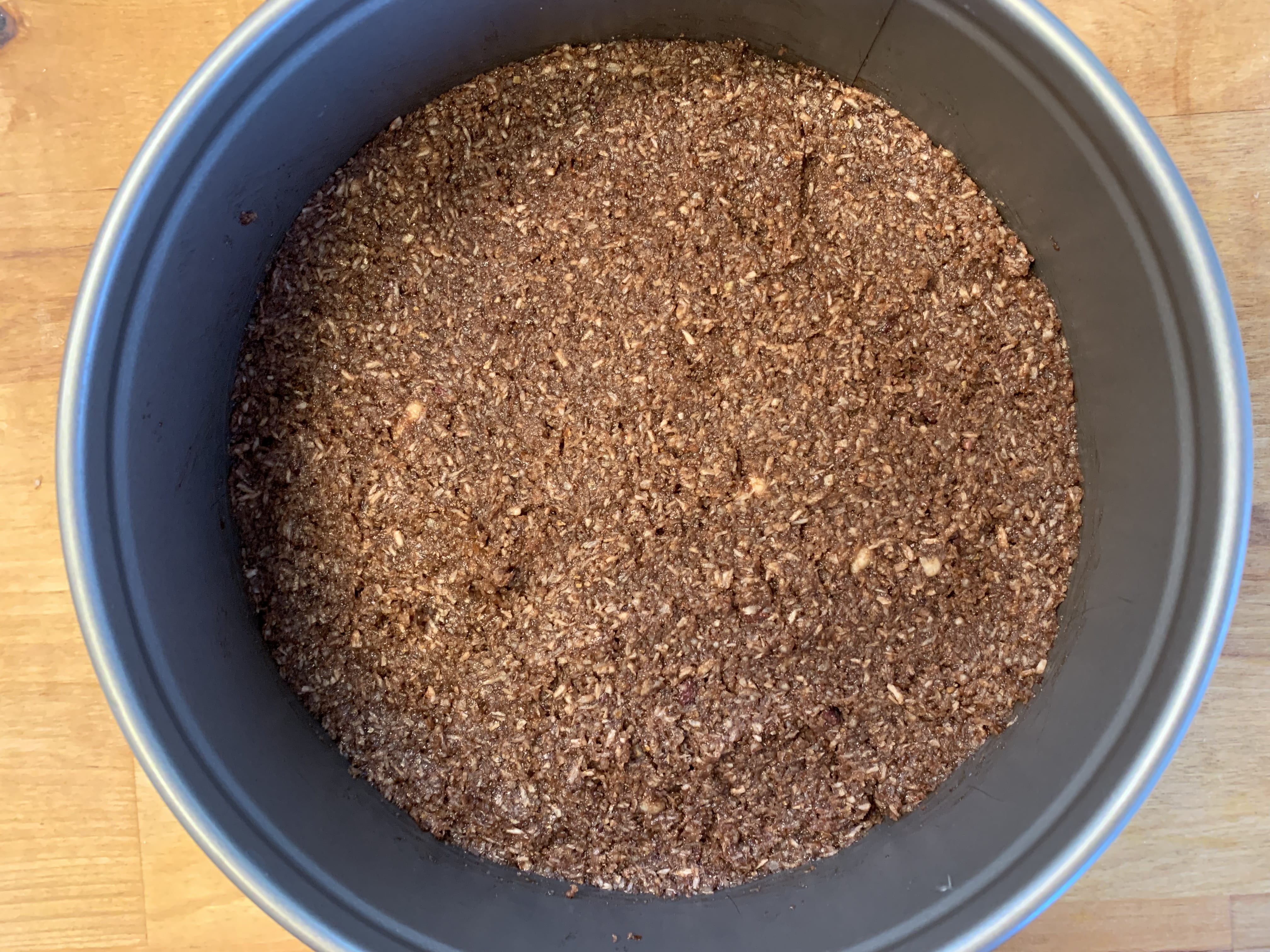 Picture of the crust of the no bake chocolate cheesecake