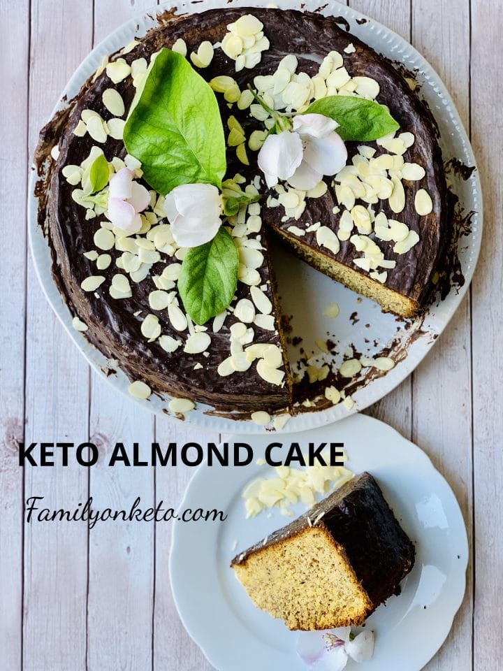 keto almond cake on a wooden surface