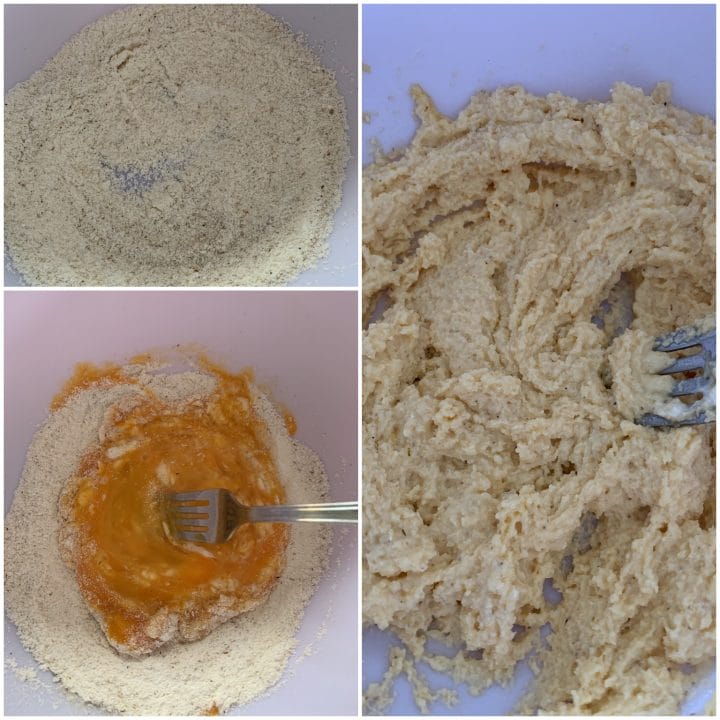 Picture of a procedure of making a keto biscuits dough 