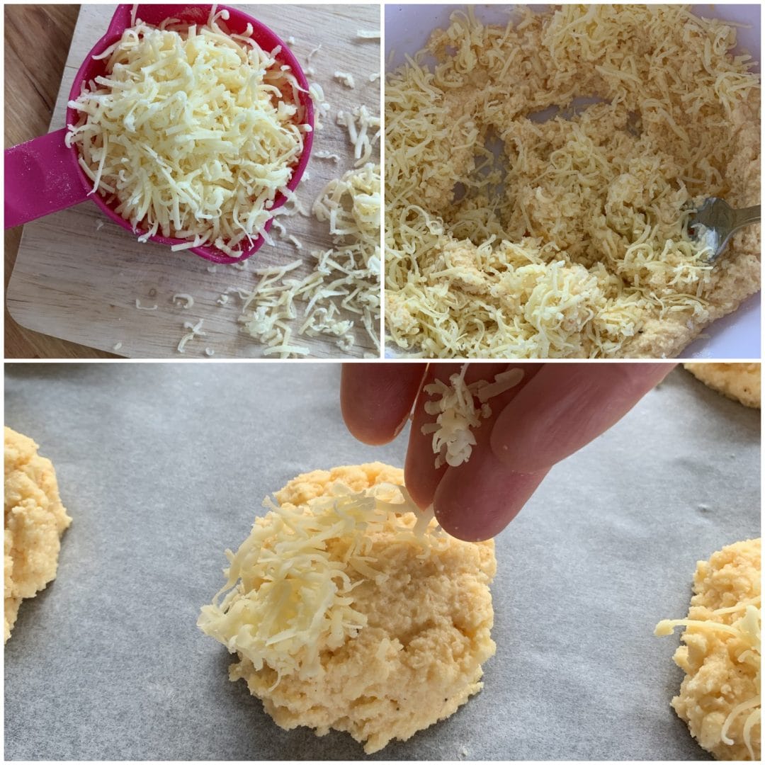 Picture of making keto cheddar biscuits with grated cheddar cheese 