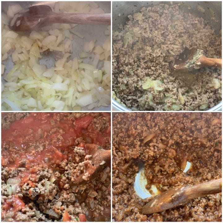 Picture of the procedure to make Bolognese sauce for the lasagna 