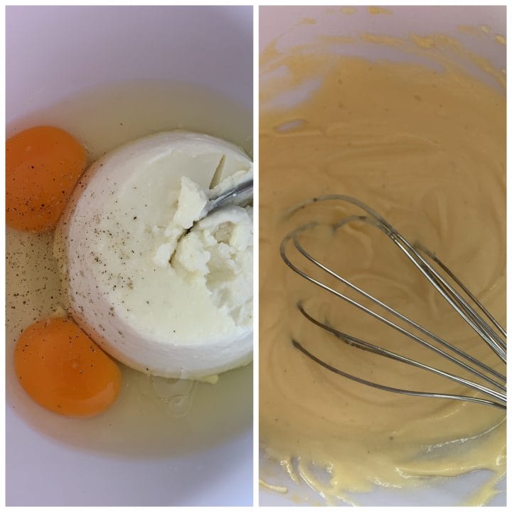 Picture of a procedure to make ricotta filling with eggs for keto lasagna