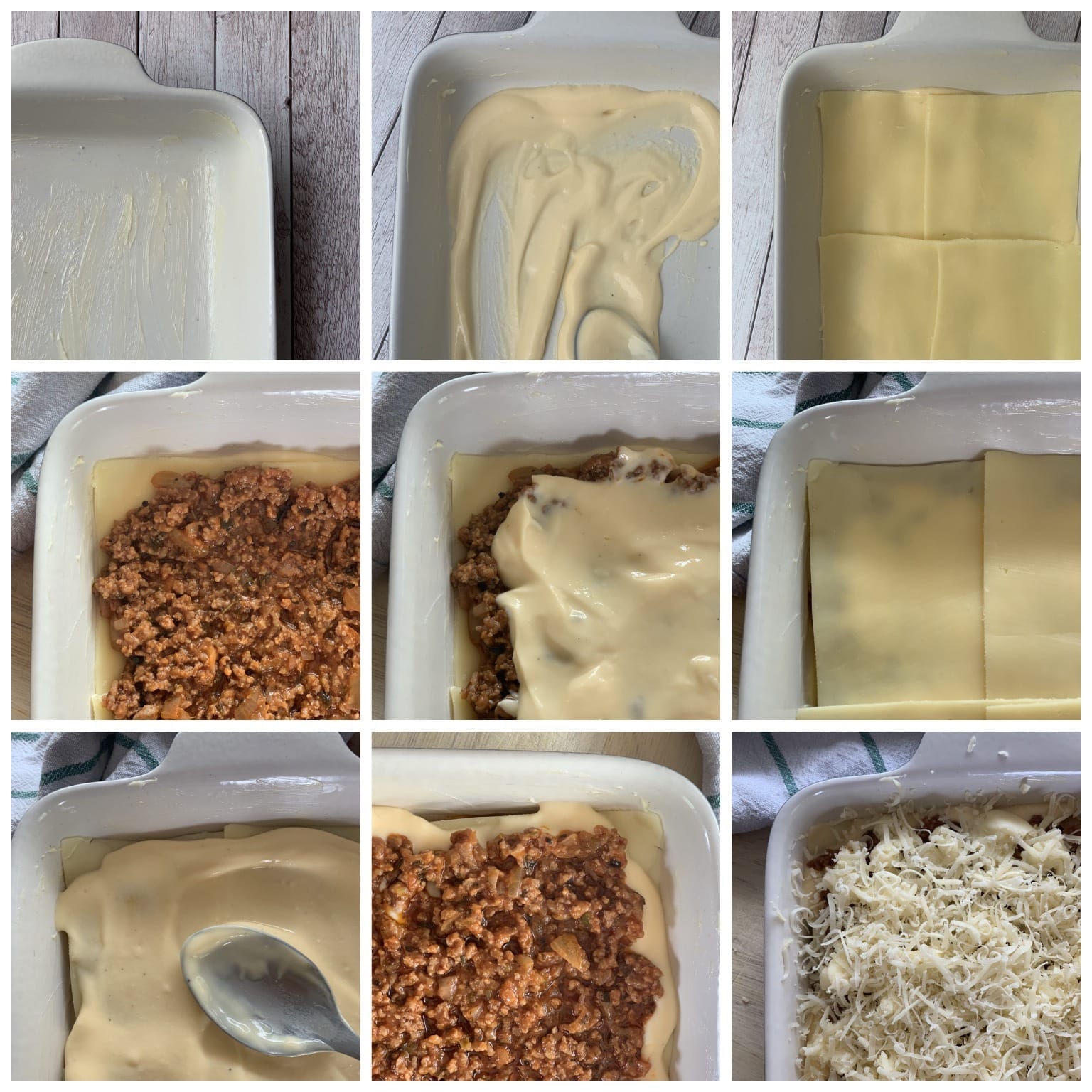 Procedure to form the layers of cheese, Bolognese sauce and ricotta filling for keto bolognese lasagna