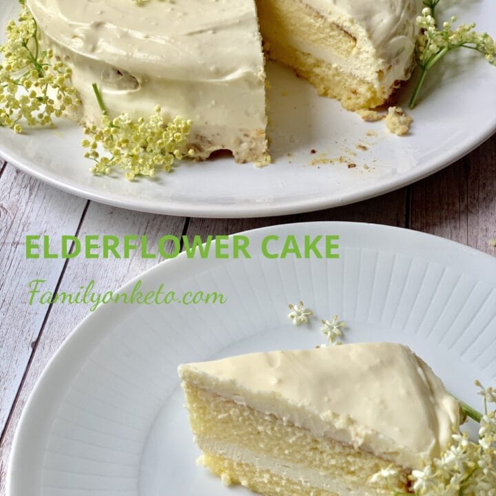 Picture of a slice of sugar free elderflower cake