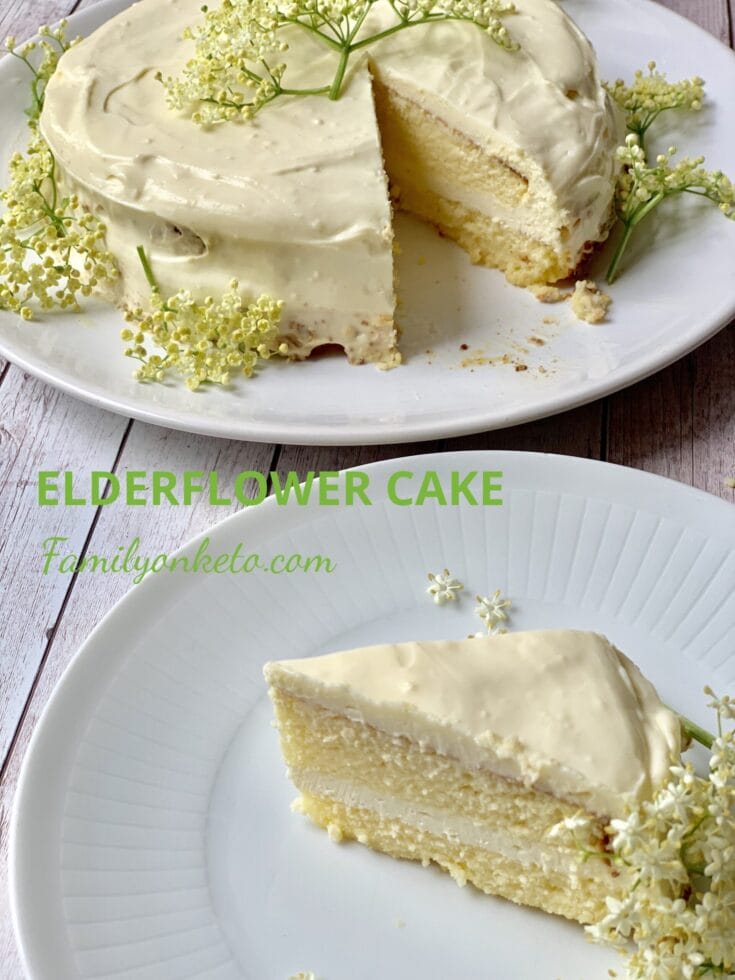 Picture of a slice of sugar free elderflower cake