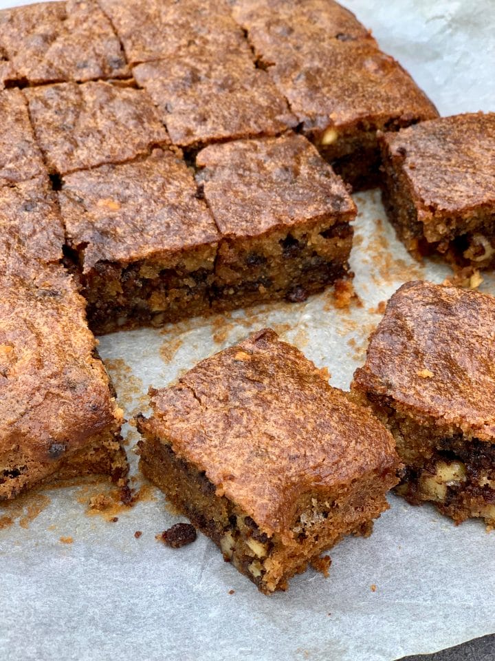 Picture of keto blondies on a white parchment paper