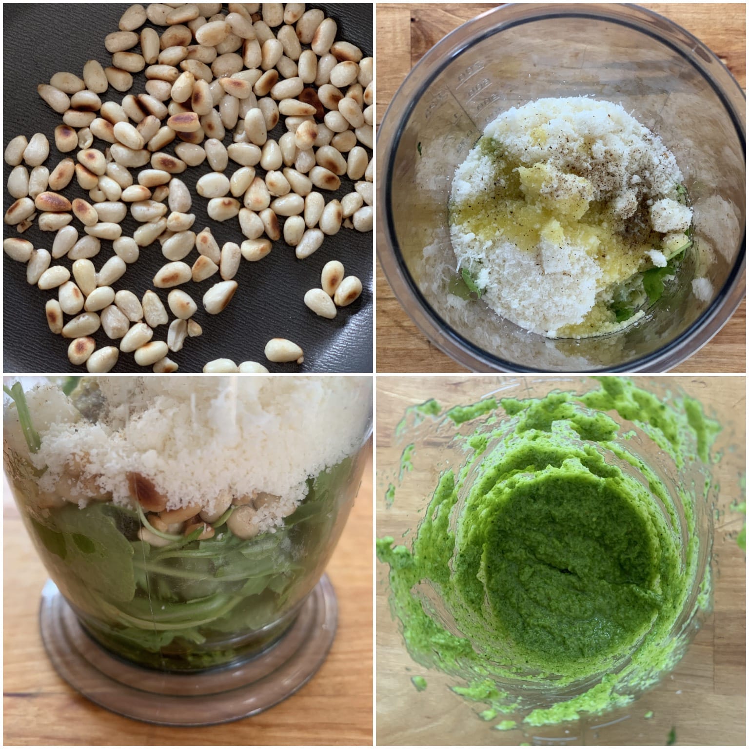Picture of a procedure to make keto arugula pesto or rocket pesto