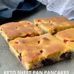 Picture of pan sheet keto pancakes with red currants and blueberries