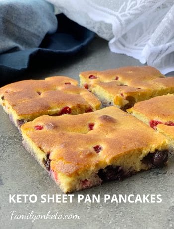 Picture of pan sheet keto pancakes with red currants and blueberries