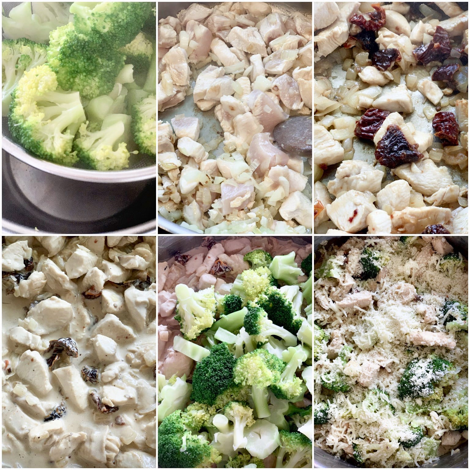 Picture of procedure to prepare broccoli and chicken casserole with mascarpone and dried tomato sauce