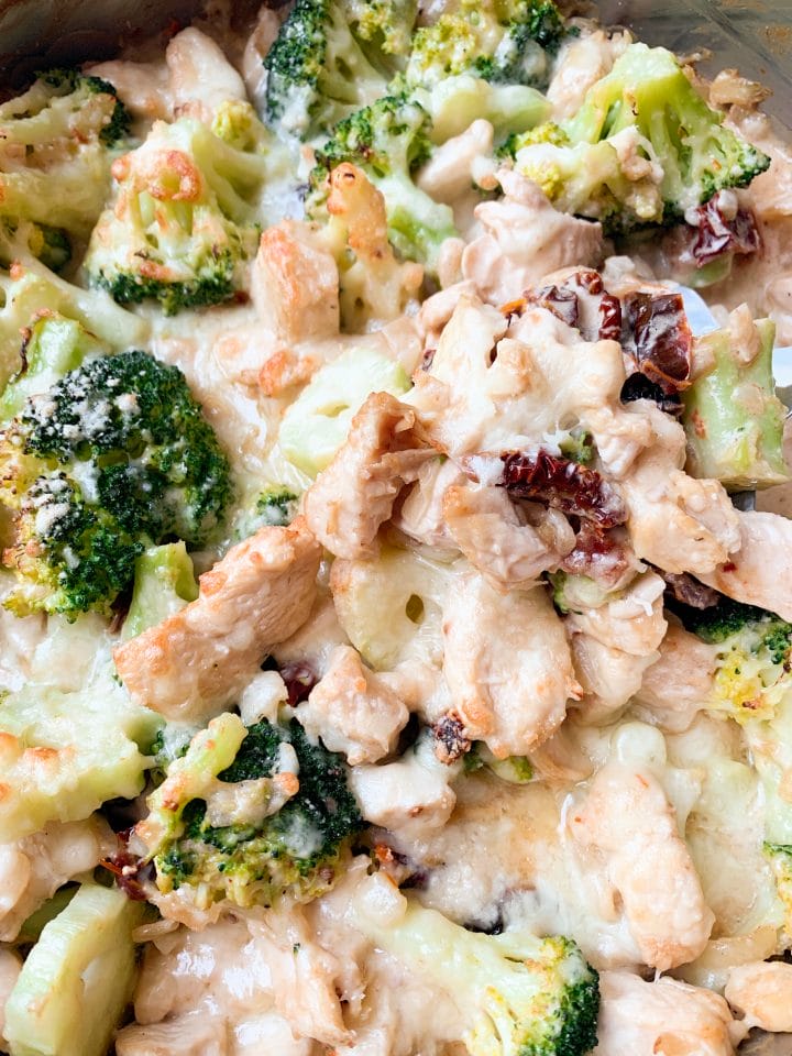 Picture of low carb chicken and broccoli casserole in cheesy sauce
