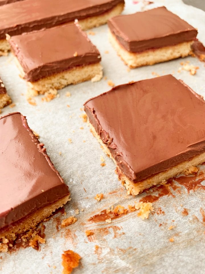 Picture of gluten free ow carb cake bars with low carb chocolate ganache