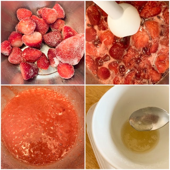 Picture with procedure to make keto strawberry jam with grass fed gelatin