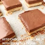 Picture of keto chocolate cake bars with strawberry jam