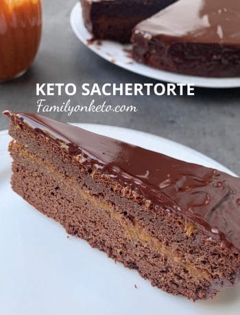 Picture of keto Sacher torte or low arb chocolate cake with apricot jam
