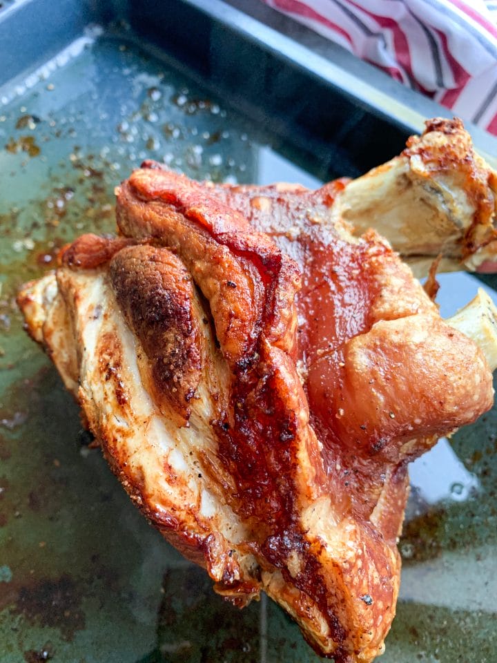 Picture of roast pork ham hock with crispy pork rind