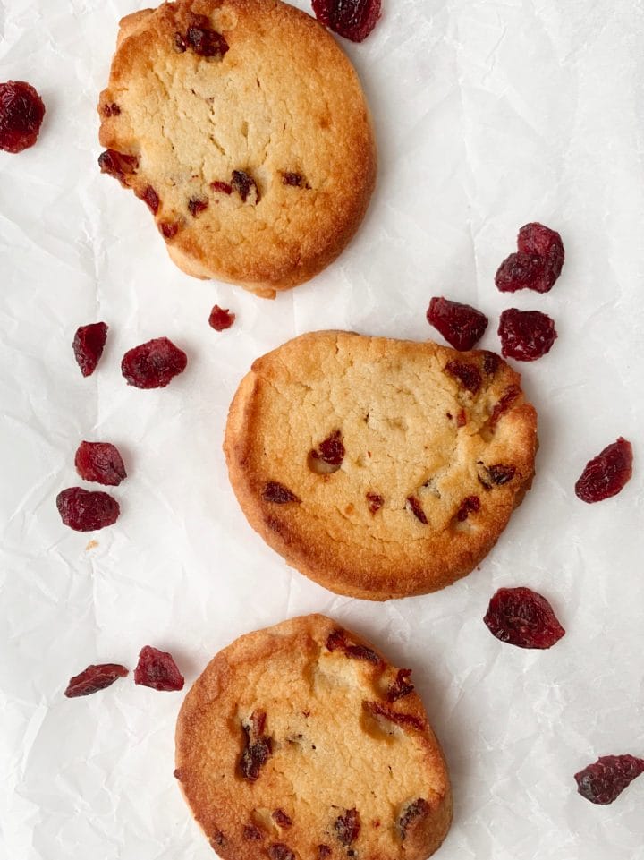 Picture of baked keto slice and bake sugar cookies with cranberries and orange