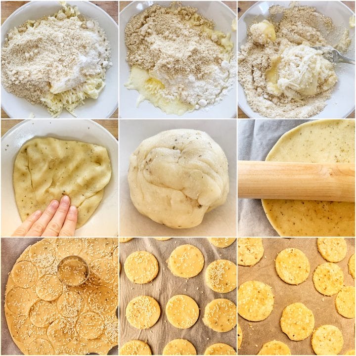 Picture of a procedure to make keto crackers with fathead dough