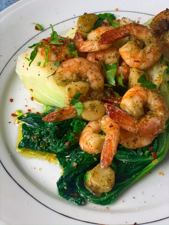 Picture of pak choi with chilli scallops and prawns