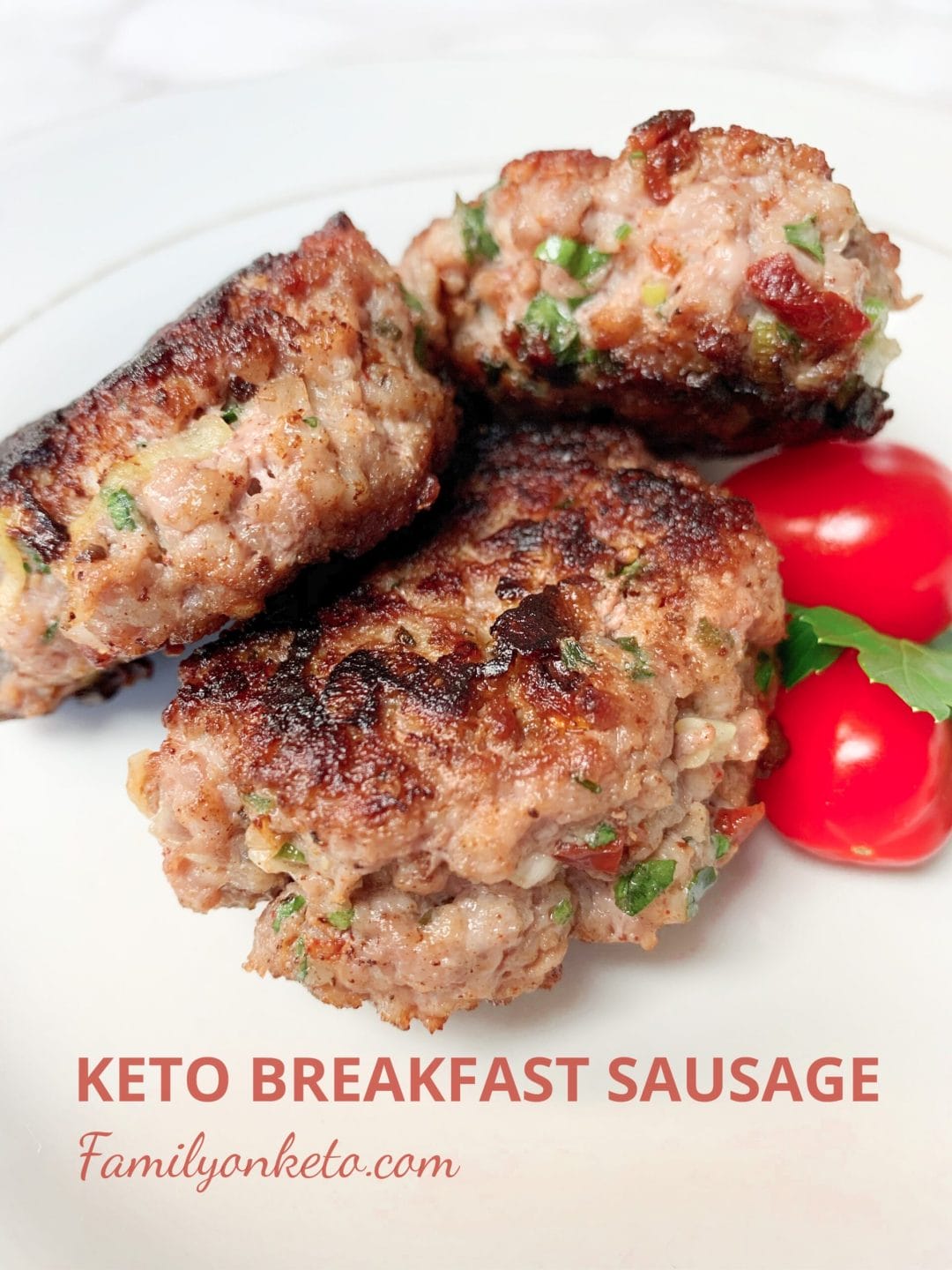 Picture of breakfast sausages with sun dried tomatoes, basil and parsley