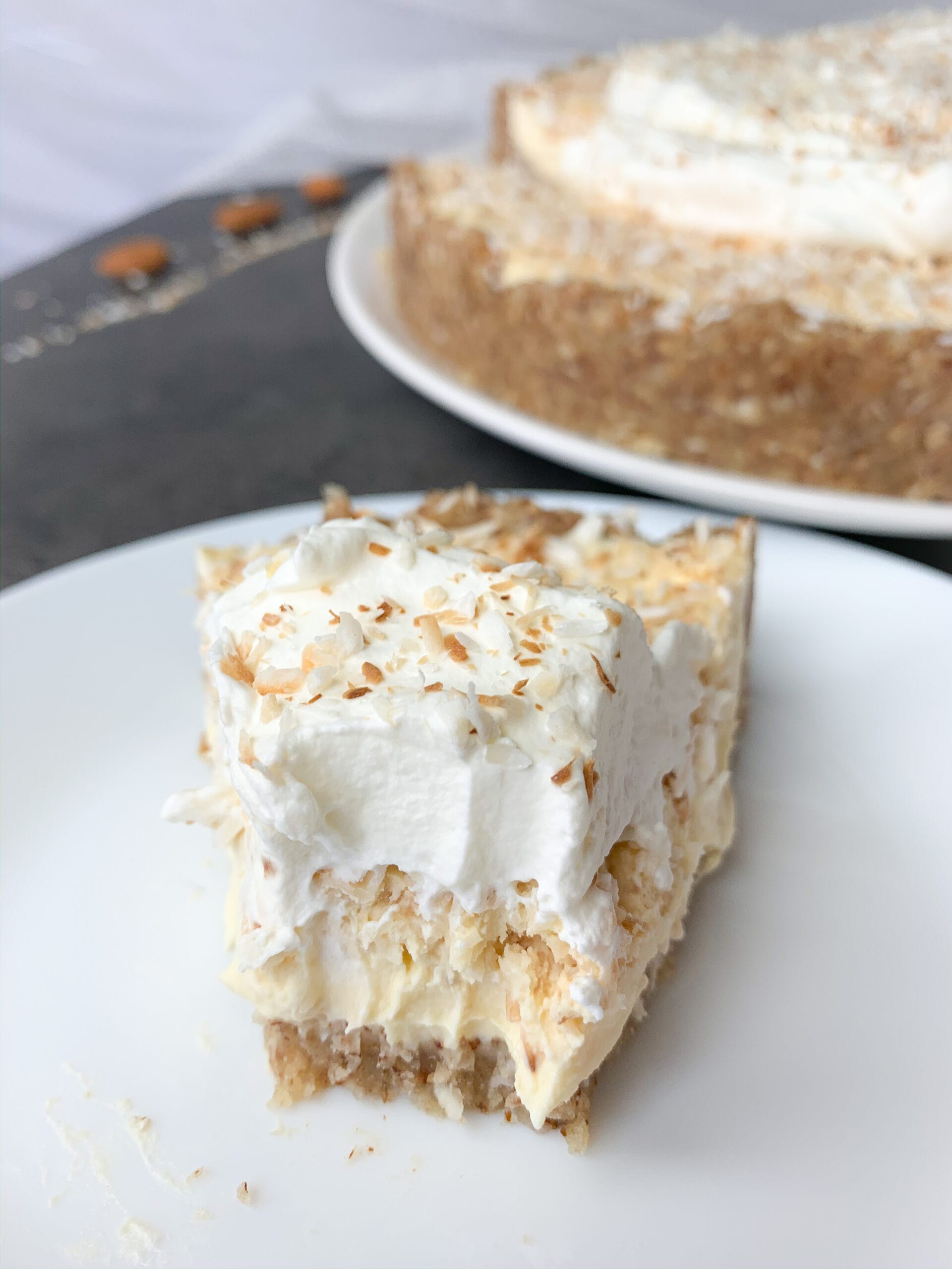 Slice of keto coconut cream pie
