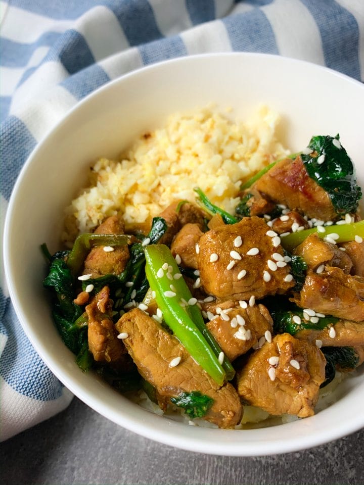 Thai pork tenderloin cooked in wok with oyster sauce