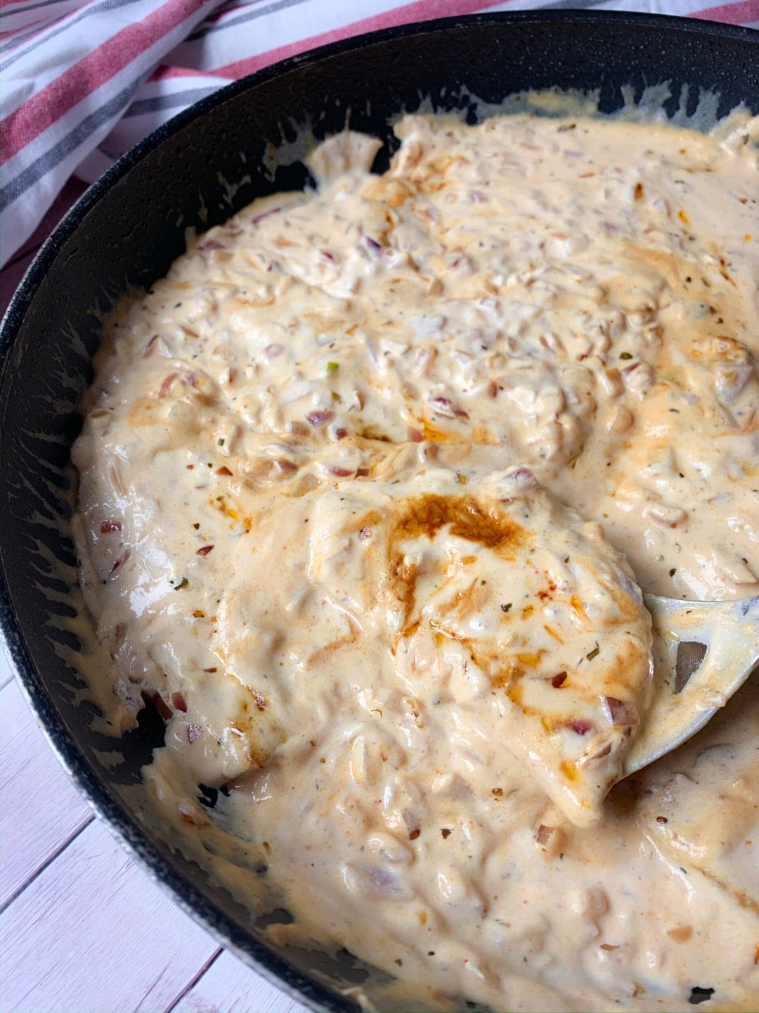 Picture of veal steaks in keto French onion dip