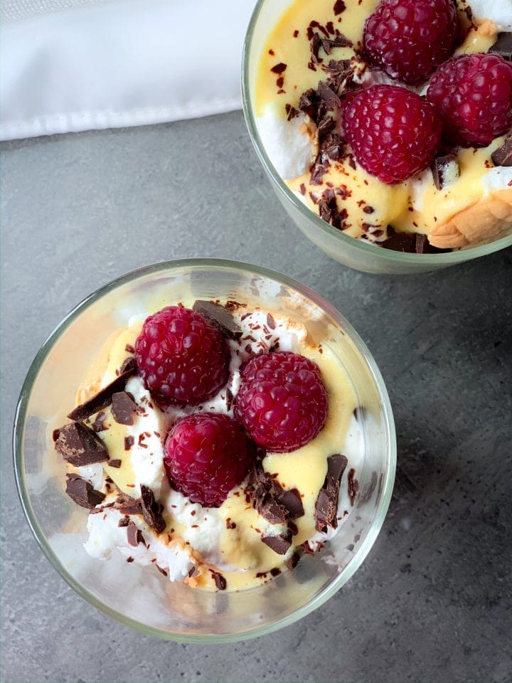 2 glasses of keto berry meringue ripples with custard cream