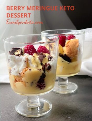 Keto berry meringue dessert with low carb vanilla custard cream