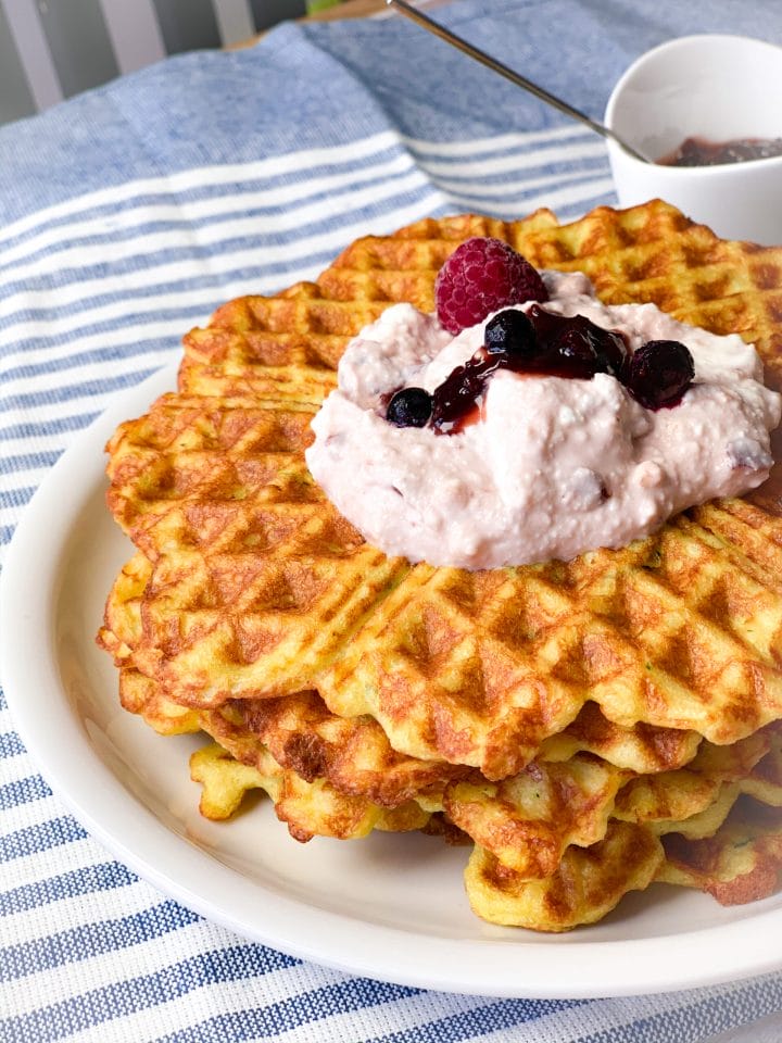 Low carb waffles with zucchini with keto toppings