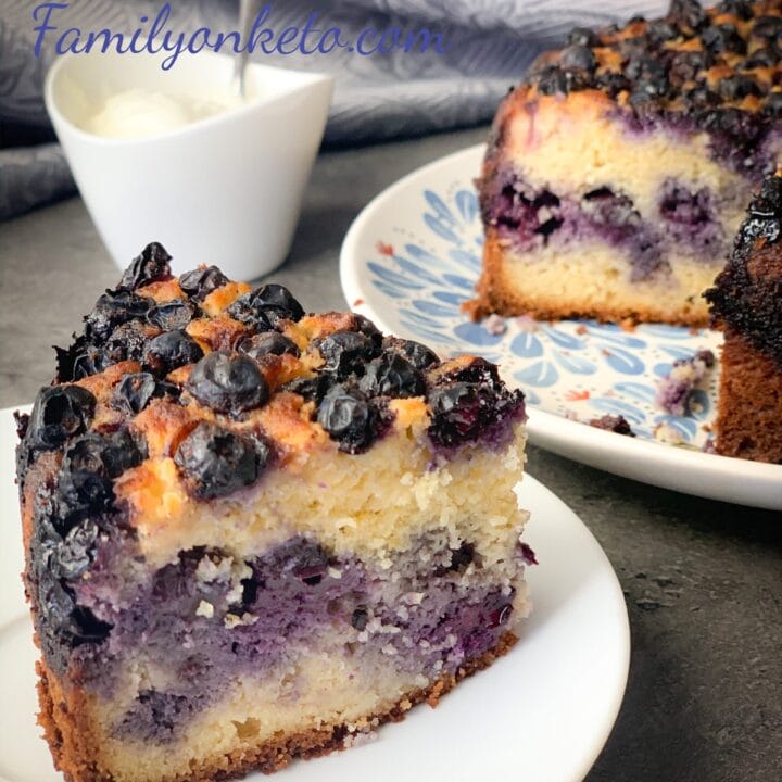 Slice of a keto blueberry pie