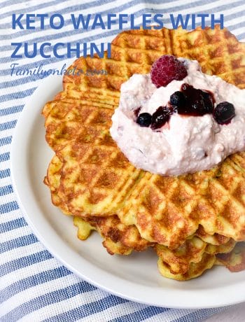 Picture of keto waffles with zucchini with keto topping of cottage cheese and sugar free jam