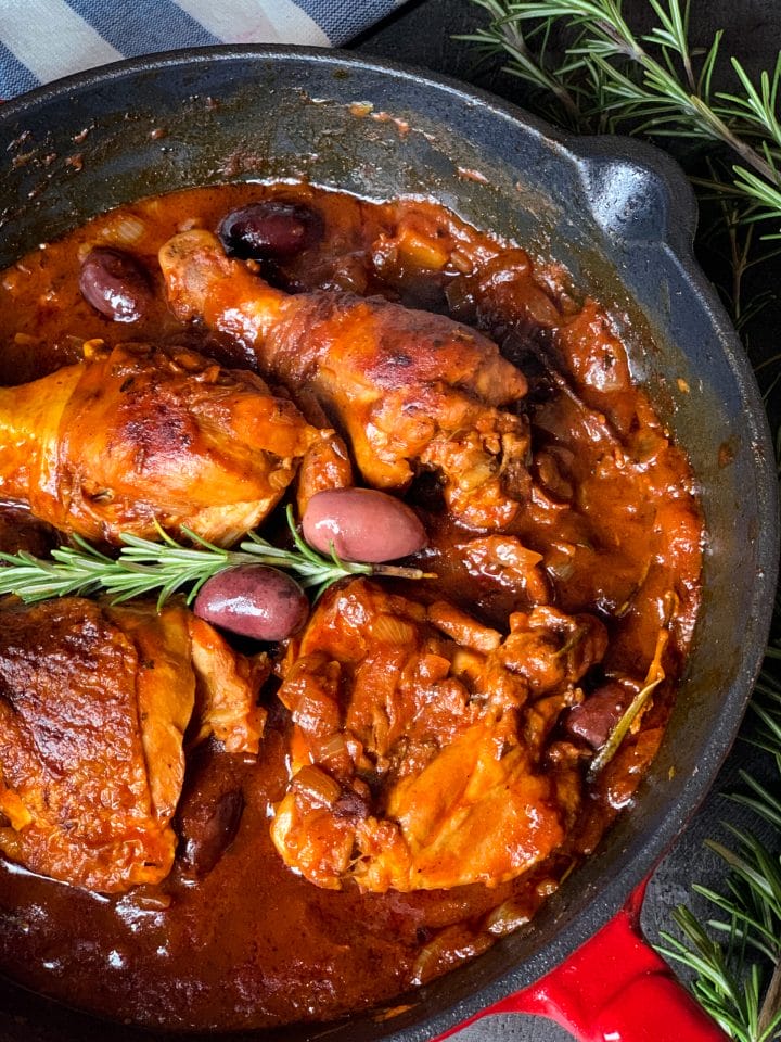 Picture of Mediterranean style chicken in sauce with wine, tomato and Mediterranean herbs 