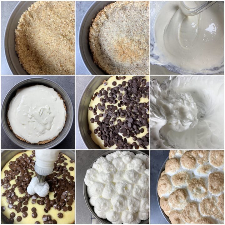 Picture of a procedure to make sugar free S'mores cheesecake keto recipe with chocolate
