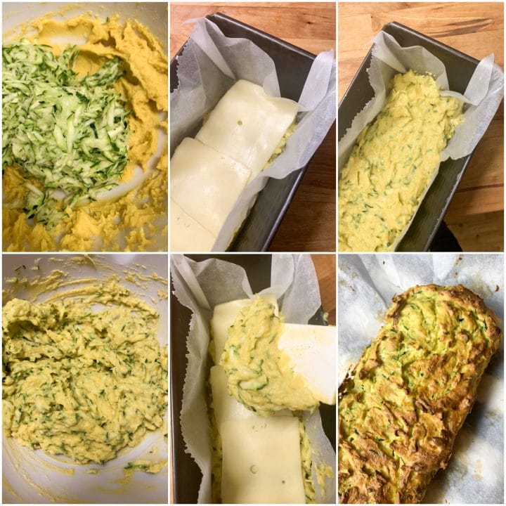 Picture of procedure to make low carb keto bread with zucchini and cheese slices