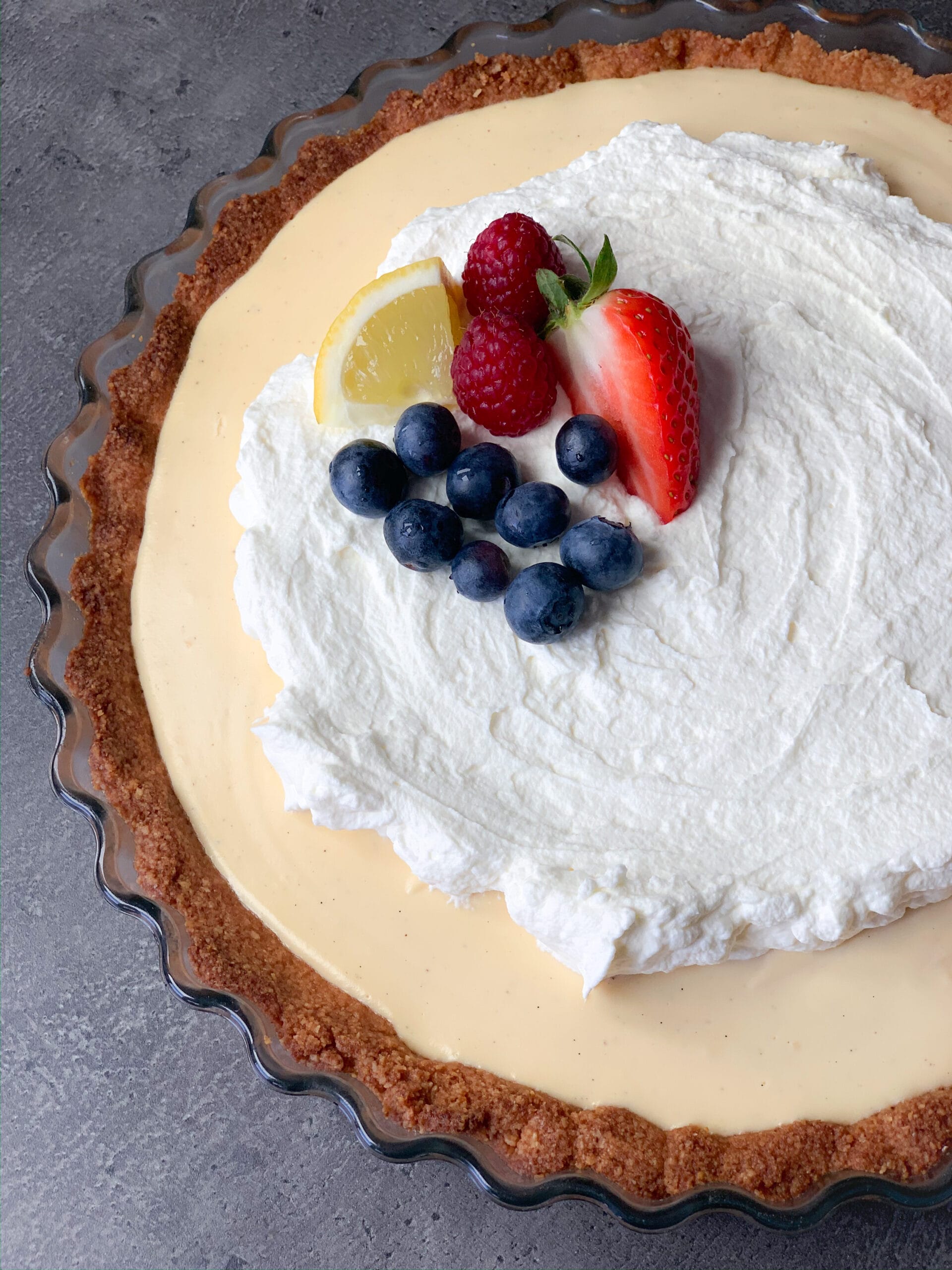 Picture of keto lemon cream tart with crispy keto pie crust