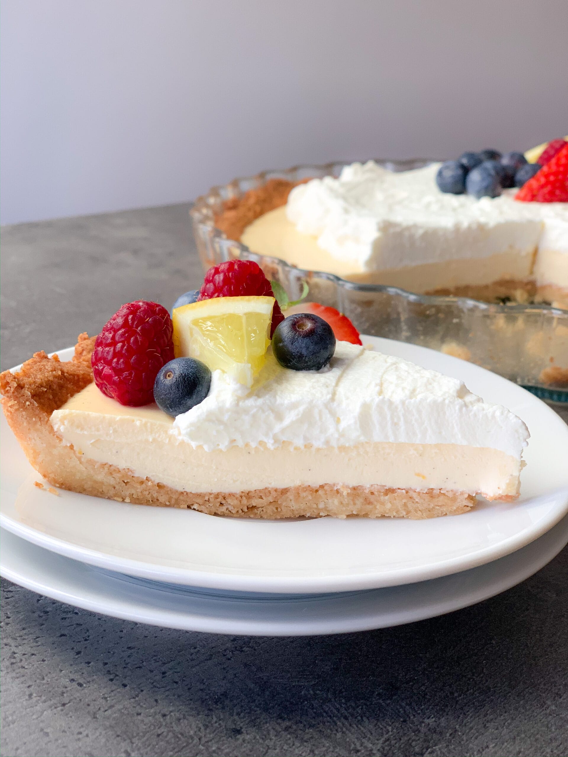 Picture of easy keto lemon cream pie with lemon and mascarpone cheese cream