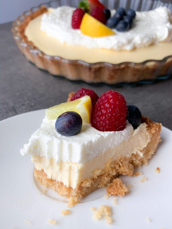 Picture of a slice of low carb lemon pie