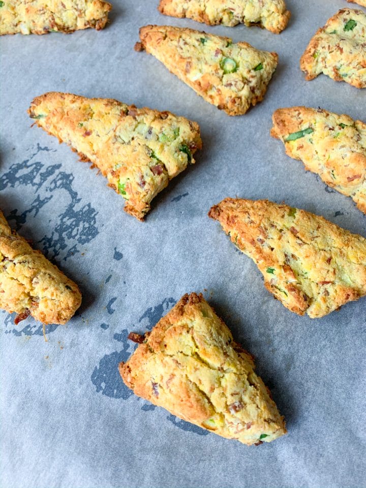 Picture of baked keto scones on a baking tray