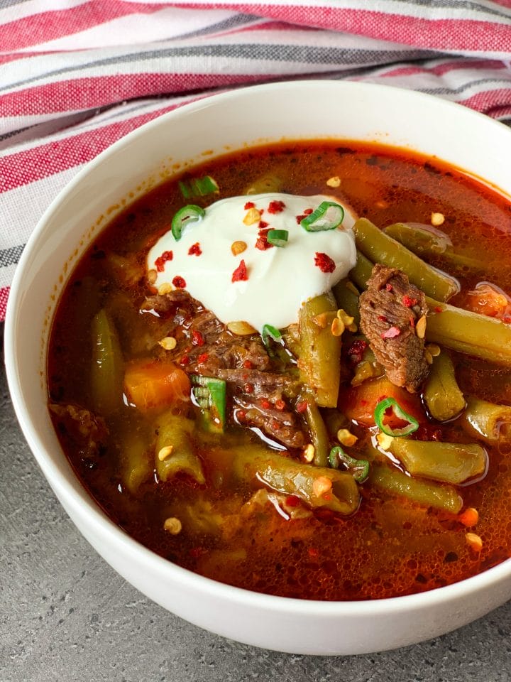 Picture of low carb green bean soup with beef and veggies